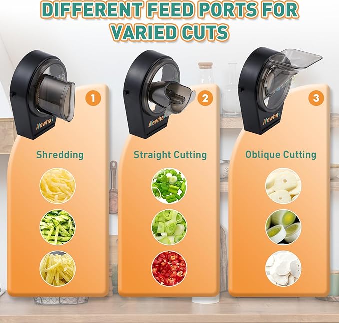 Newhai Commercial Scallion Slicer Spring Onion Chopper Electric Vegetable Cutter for Garlic Ginger Chili Potato Cucumber, 6000BPM, 200W, with 2 Back-up Blade Discs