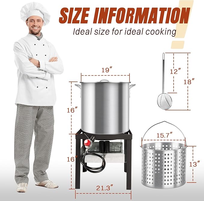 60QT Crawfish Boiler Kit, Waterproof Cover & 12-inch Skimmer, 110,000BTU Propane Burner Stove, 0-20PSIG Regulator, Aluminum Seafood Boil Pot, Crab Boil Pot with Basket