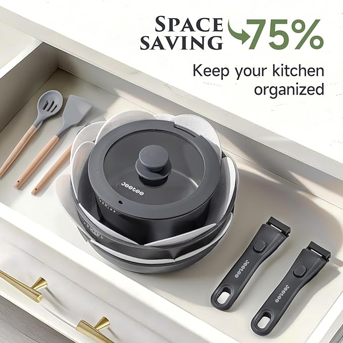 JEETEE 20 Pcs Pots and Pans Set Non Stick, Titanium Nonstick Cookware Set with Detachable Handle, Induction Kitchen Cookware Sets with Removable Handle, Camping RV Cooking Set, Oven/Dishwasher Safe