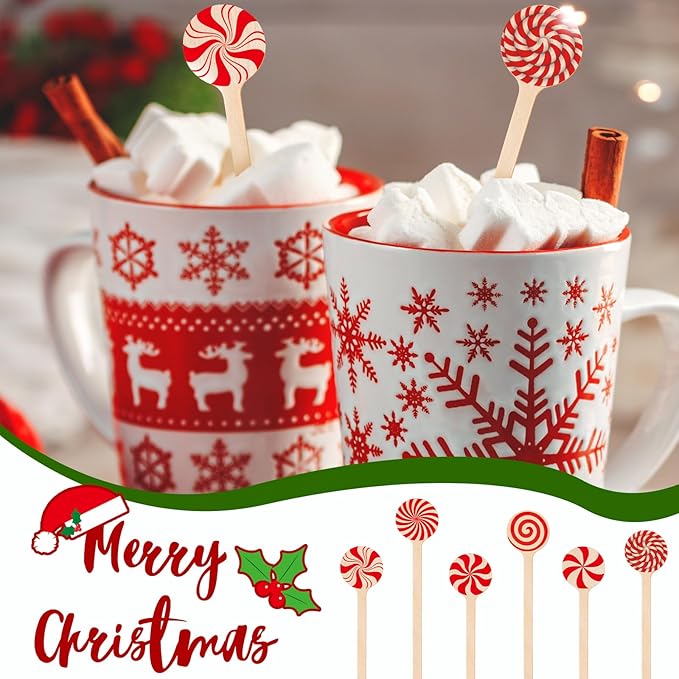360 Pcs Christmas Candy Wooden Coffee Stirrer Disposable Wooden Cocktail Drink Stirrers Christmas Stir Sticks Beverage Mixer for Coffee Milk Cocktail Tea Hot Drinks Party Supplies(Vivid)