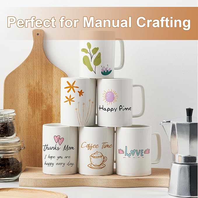 Jassceram Coffee Mugs Set of 6, 18 Ounce Porcelain Mugs for Latte, Hot Tea, Cappuccino, Cocoa and Milk, Ceramic Coffee Cups with Large Handle - Dishwasher & Microwave Safe, White