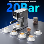 Espresso Machine 20 Bar,Touch Screen Espresso Maker with Steam Milk Frother,Stainless Steel Coffee Machine for Cappuccino Latte Americano Cold Brew,1350W Fast Heat Up System,Black