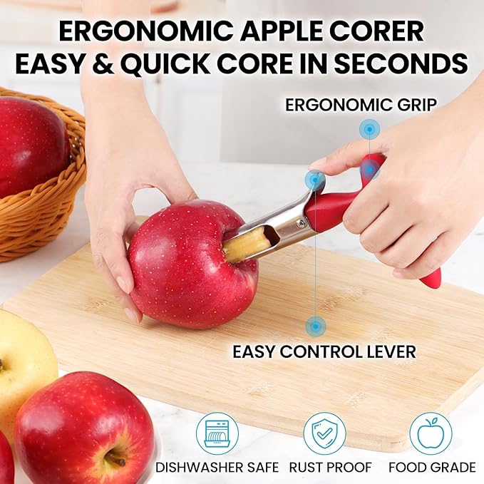SCHVUBENR Premium Apple Corer Tool - Easy to Use and Clean - Sturdy Apple Core Remover with Sharp Serrated Blades - Stainless Steel Corers for Apple and Pear - Core Fruits with Ease(Red)