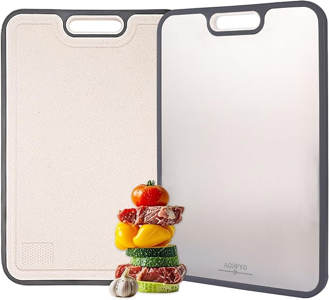 Titanium Cutting Boards for Kitchen - Double Sided with Juice Groove & Non-Slip Feet, Food Grade Chopping Board, Dishwasher Safe & Knife-Friendly (15.2"x10.4")