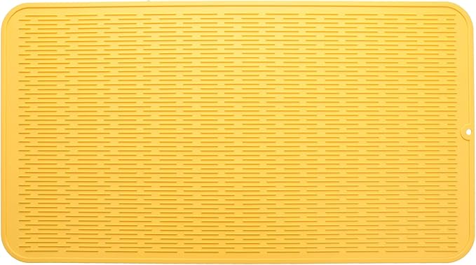 Silicone Dish Drying Mat for Multiple Usage,Easy clean,Eco-friendly,Heat-resistant Silicone Mat for Kitchen Counter or Sink,Refrigerator or Drawer Liner Yellow 4XL 32 inches x 18 inches