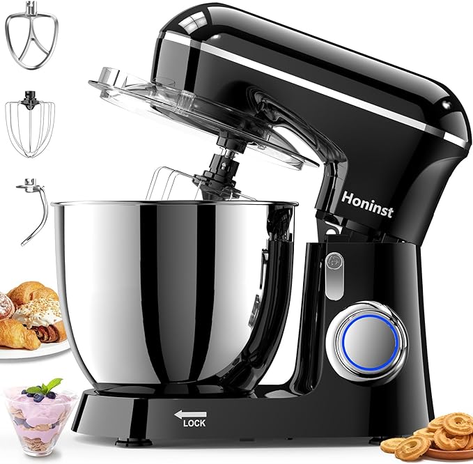 Stand Mixer, 6.5QT 10-Speed Tilt-Head Electric Stand Mixer, 3-In-1 Kitchen Mixer with Bowl, Dough Hook, Whisk and Beater, Food Mixer for Baking, Cake and Most Home Cooks, Black