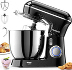 Stand Mixer, 6.5QT 10-Speed Tilt-Head Electric Stand Mixer, 3-In-1 Kitchen Mixer with Bowl, Dough Hook, Whisk and Beater, Food Mixer for Baking, Cake and Most Home Cooks, Black