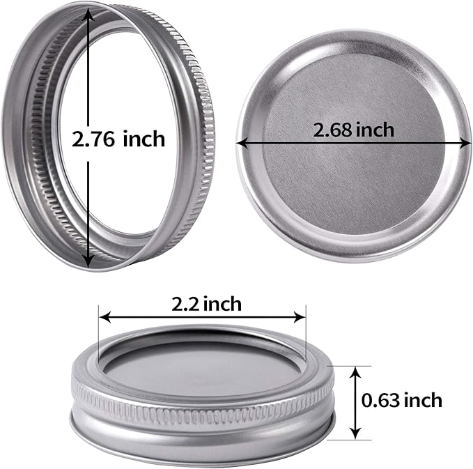Canning Lids and Rings Regular Mouth Suitable for Ball or Kerr Jars,Small Mouth Mason Jar Lids and Bands Set of 12