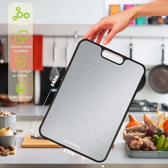 Titanium Cutting Boards for Kitchen, Cutting Board Double Sided Food Grade, Pure Titanium and Wheat Straw PP, Dishwasher Safe Easy to Clean Large Size 16”×11”