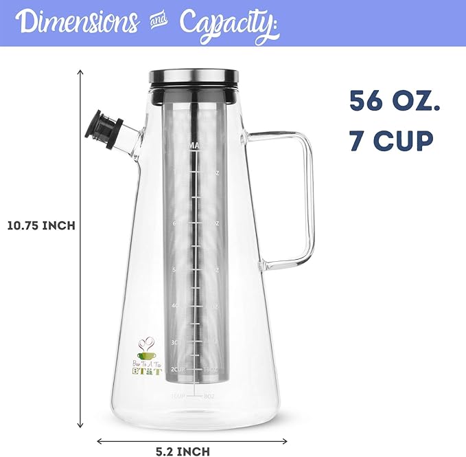 BTaT- Cold Brew Coffee Maker, 2 Liter (2 Quart, 64 oz), Iced Coffee Maker, Iced Tea Maker, Cold Brew Maker, Tea Pitcher, Coffee Accessories, Iced Tea Pitcher, Cold Brew System