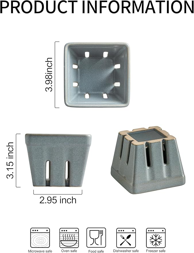 Gomakren Ceramic Berry Basket Set of 2, Square Fruit Bowls with Holes, Fruit Basket Containers for Kitchen, Cute Strawberry Basket for Berries, Grape, Cherry, Slate Blue