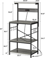 SUPERJARE Kitchen Bakers Rack with Power Outlet, Coffee Bar Table 4 Tiers, Kitchen Microwave Stand with 6 S-Shaped Hooks, Storage Shelf Rack for Spices, Pots and Pans - Charcoal Gray