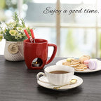 BSTKEY 230ML Personal Chocolate Fondue Mug Set, Ceramic Butter Warmer Set, Mini Melt Hot Pot Cup Set for Cheese Chocolate Butter Caramel, with 2 Forks (Red)