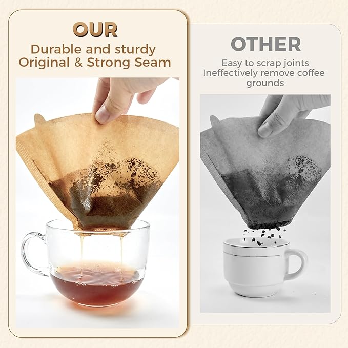 130 Count #4 Cone Coffee Filters 8-12 Cup, Unbleached Natural Paper, Disposable coffee filters 4 cone paper, Filters Paper Compatible with Ninja Coffee Filters, Pour Over and Drip Coffee Maker
