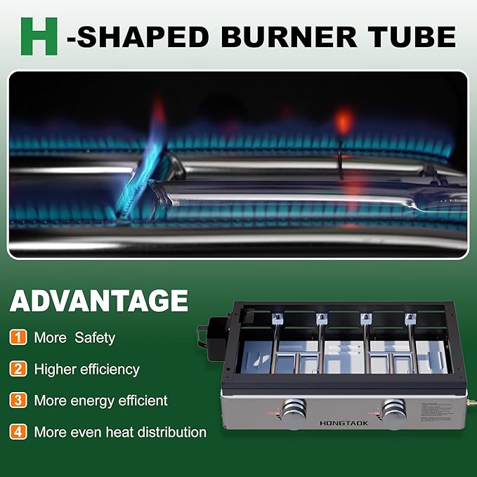 23 Inch Portable Propane Gas Griddle with Non-stick Ceramic Coated Baking Pan and Lid, Outdoor Tabletop 2 Burners Propane Grill for Camping, Barbecue, Tailgating, Cooking