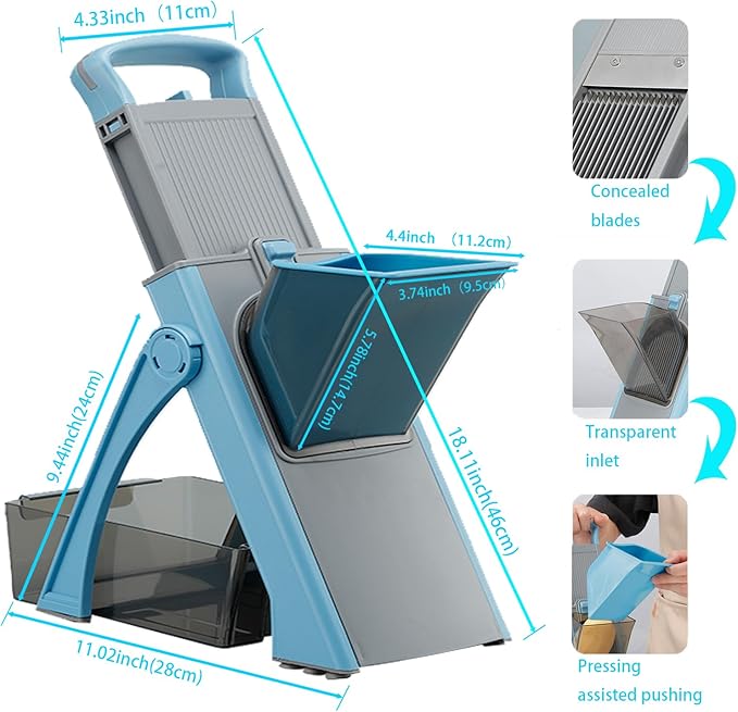 Upgrade Safe Mandoline Slicer for Kitchen, Adjustable Vegetable Chopper, Potato Slicer, French Fry Cutter, Mandoline Slicer for Kitchen (blue)