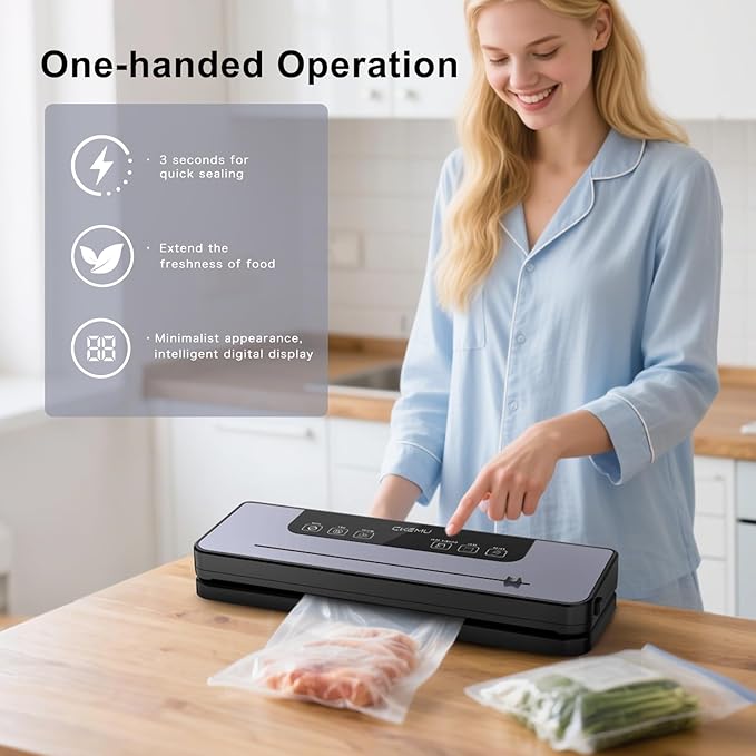 Vacuum Sealer for Food, Multi-Functional Food Saver with 20 Vacuum Bags, 6 Modes, Pulse Function, Wet & Dry Mode, Built-in Cutter