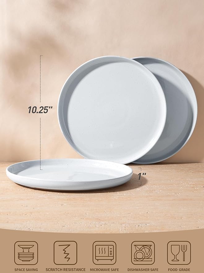 famiware Milkyway Dinner Plates, 10.24 inch Plates for 6, Stoneware Dessert Dish Set for Kitchen, Speckled Handmade Ceramic Plates, Microwave and Dishwasher Safe, Light Grey