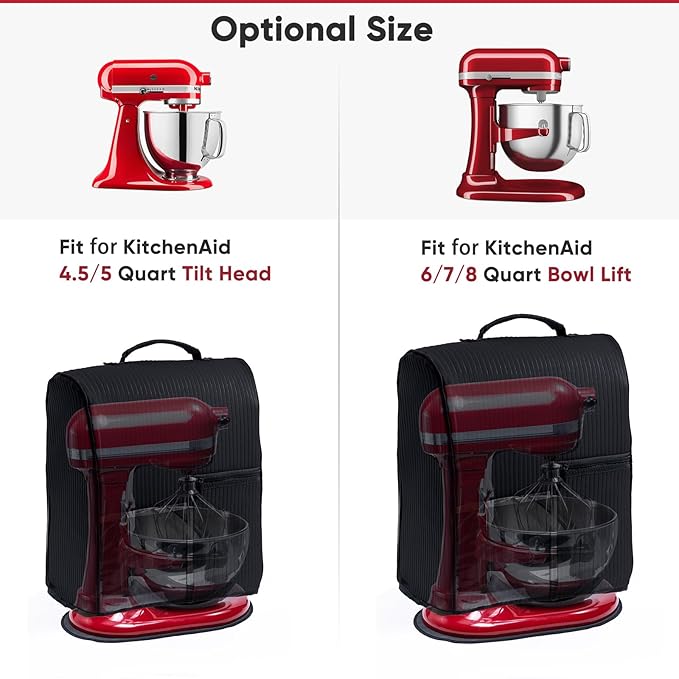 BAGSPRITE Stand Mixer Cover with Applicance Slider for KitchenAid 4.5/5 Quart Bowl Lift Mixers – Kitchen Appliance Dust Cover with Pockets for Kitchen Aid Accessories and Attachments