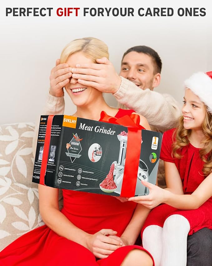 3-IN-1 Meat Grinder: [3000W Superior Motor] Electric Meat Grinder with 6 PCS Stainless Steel Blades & Grinding Plates, Sausage Stuffer Tubes & Kubbe Kit Portable Handle for Gift (Dark Gray New6)