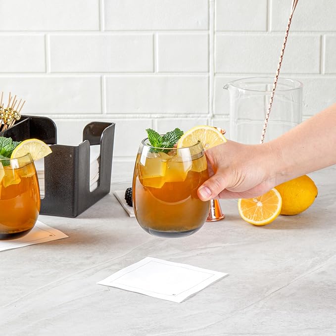 Restaurantware-Vetri 15 Ounce Wine Glasses, 6 Dishwashable Stemless Wine Glasses - No Lead, Durable, Gray Glass Stemware, For Home, Bar, Or Restaurant, Serve Merlot, Chardonnay, Or Bordeaux