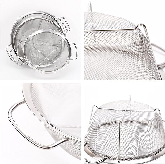 Stainless Steel Mesh Colander Strainer Basket, 4 Quart Fine Mesh Net Colander with Heavy Duty Handles & Wide Rim & Resting Feet for Strain, Drain, Rinse, Fry, Steam or Cook Vegetables & Pasta