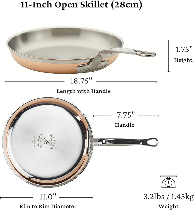 Hestan - CopperBond Collection - 100% Pure Copper Frying Pan, Induction Cooktop Compatible, 11-Inch