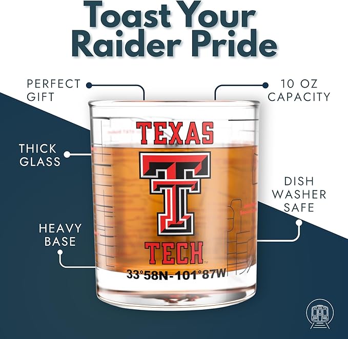 Greenline Goods – Texas Tech University Red Raiders College Whiskey Glasses (Set of 2), 10 oz – Full-Color Logo + Campus Map