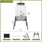 1 Gallon Drink Dispenser with Spigot 18/8 Stainless Steel – Airtight & Leakproof Glass Sun Tea Jar with Anti-Rust Lids, Beverage Dispenser for Parties (Single with Stand)
