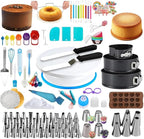 390PCS Cake Decorating Supplies Kit – 3 Packs Springform Cake Pans Cake Rotating Turntable, Baking Tools Set with 48 Numbered Piping Icing Tips 4 Russian Nozzles 9 Fondant Tools for Beginners