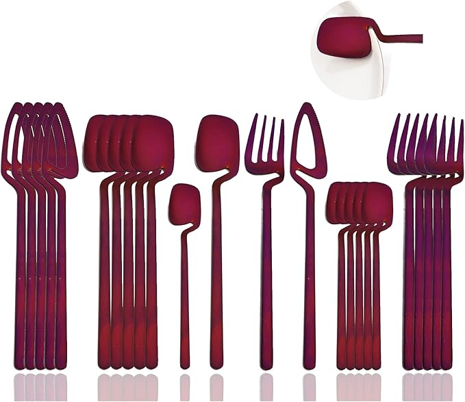JASHII Silverware Set 24-Piece Stainless Steel Flatware Kitchen Utensil Service for 6 - Tableware Cutlery Dishwasher Safe (Matte Purple, Satin Finish)
