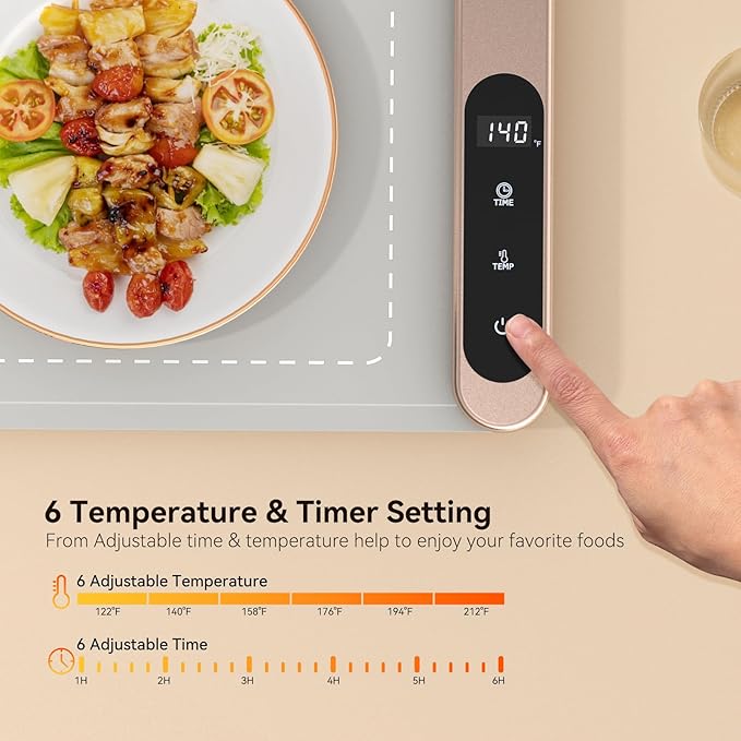 Electric Warming Tray, Food Warmers with Adjustable Temperature, Timer, Full Surface Heating, Rollable Silicone Food Warming Mat for Parties, Buffet, Family Gatherings, Daily Use
