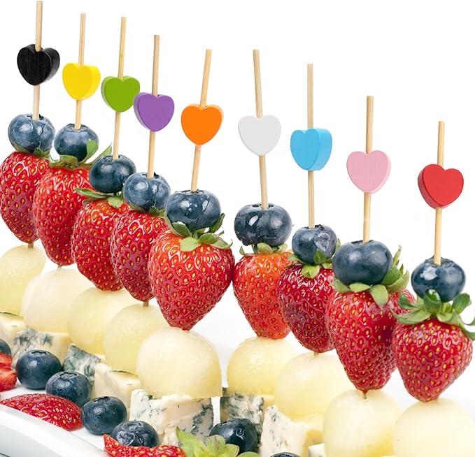Minisland Black Love Heart Cocktail Picks, 4.7 Inch Long Bamboo Fancy Toothpicks for Appetizers, Decorative Halloween Holiday Party Food Drink Garnish Fruit Kabobs Skewer Sticks 100 Counts -MSL444