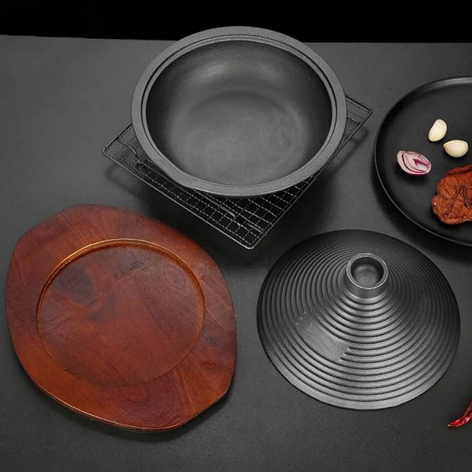 Cast Iron Moroccan Tagine Pot with Tray, Non-Stick Tagine with Conical Lid Induction Compatible Gas Stove Kitchen Essential(Size:24)