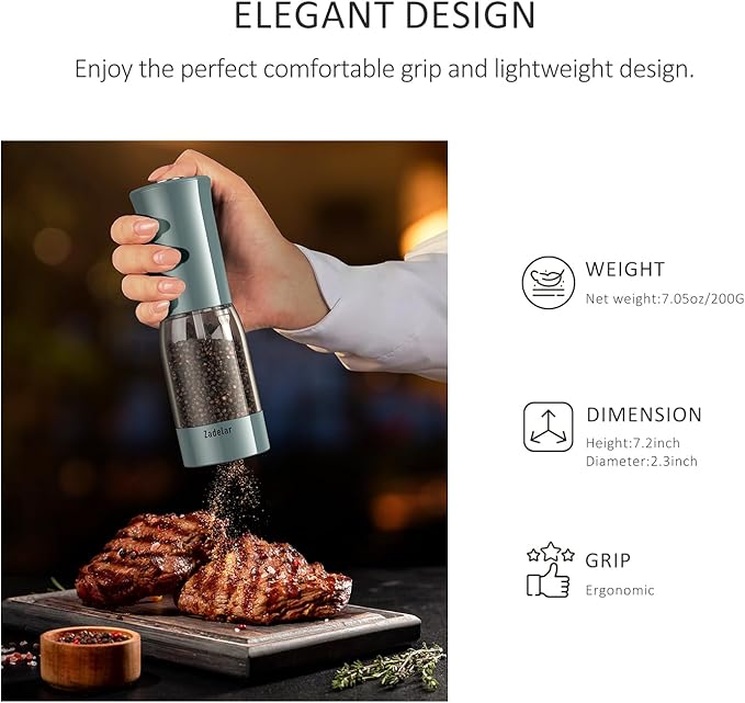 Salt and Pepper Grinder Set with LED Power Display,Larger Capacity Salt and Pepper Shakers Set Electric Rechargeable with Flexible Coarsenes,LED Light,One Hand Operation for Kitchen(Blue)