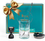 4 Piece Cocktail Kit by Bull In China - Premium Bartender Gift Set Includes Flagship Mixing Glass, 12 inch Barspoon, Bell Jigger & Hawthorne Strainer For Professional & Home Bars (Matte Black)