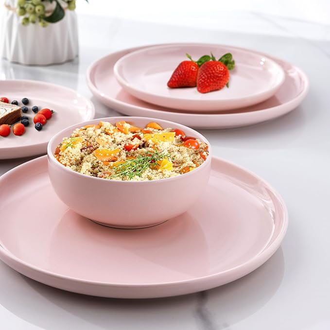 AmorArc Ceramic Dinner Plates Set of 6,10.5 inch Large Stoneware plates for Kitchen,Dinnerware Dishes set- Microwave,Dishwasher Safe,Scratch Resistant-Pink