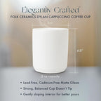 Folk Ceramics Dylan Ceramic Cappuccino Cups Set | Double Walled Ceramic Coffee Mug Set | Compact & Heat Insulated Cappuccino, Tea, Coffee & Latte Cup | 8oz, Set of 2 | Whisper White