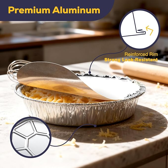 Fit Meal Prep 50 Pack 8” Round Aluminum Foil Pans with Lids, 8 inch Take Out Containers with Cardboard Covers for Freshness, Heavy Duty Disposable Baking Pie Pan for Cooking, Freezer & Oven Safe