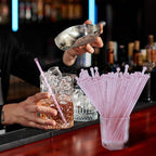 100 Pieces Disposable Plastic Round Top Clear Swizzle Sticks, Crystal Cake Stick, Cocktail Coffee Drink Stirrers Valentines Day 7.24 Inch (Pink)