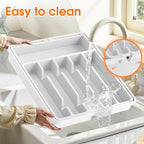 Silverware Organizer，Adjustable & Expandable Utensil Drawer Organizer, BPA Free Utensil Holder, Cutlery Tray for Forks, Spoons, Knives in Kitchen, Large, White