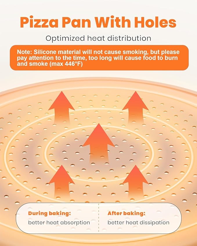 LYNG Pizza Pan 16 Inch, 2 Pack Silicone Nonstick Pizza Tray For Oven, Pizza Pan With Holes Dishwasher Safe, Suitable For Home Kitchen Dark Baking