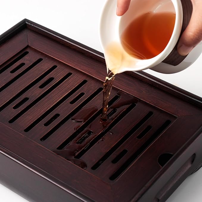 Mini Bamboo Chinese Tea Tray - 11 x 7 inch Japanese Tea Serving Tray, Small Gongfu Tea Table Set with Reservoir Type Water Storage Box (M)