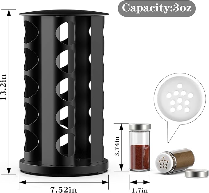 Rotating Spice Rack Organizer for Cabinet, Spice Racks Storage with 20 Jars, Spinning Spice rack for Kitchen Countertop, Spice Holder,Seasoing Storage Racks,Black