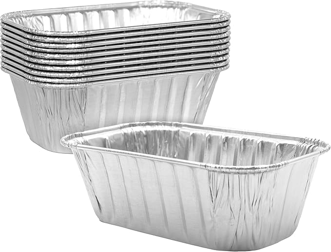 Chef-Grade Extra Thick 6 x 3.75in 1Lb Foil Loaf Pans 10 Pk. Best Disposable Bakeable Aluminum Tin Pan for Baking Bread, Small Meatloaf or Lemon Bundt Cake for Holiday Gifts, Bake Sales or Fundraisers.