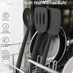 Coukre Silicone Kitchen Cooking Utensils Set with Holder – Heat-Resistant, Food-Grade Kitchen Tools, Spatula, Spoon & Gadgets for Non-Stick Pans, Dishwasher Safe (14, PureBlack)