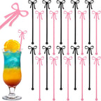 36Pcs Acrylic Bow Drink Stirrers, Acrylic Swizzle Sticks with Coquette Pink and Black Bows, 5.7 x 1.2 in Cocktail Stirrers for Wedding, Birthday, Holiday, Bow-Themed Party Drink Decoration