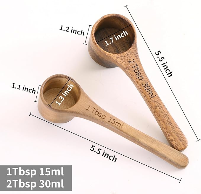 4PCS Wooden Measuring Scoops Acacia Wooden Scoops For Jars Small Wood Scoop For Coffee Measuring Spoons Wood Scoop For Containers Daily Powder Salt Bath Soap Scooper Acacia(30ml&15ml)