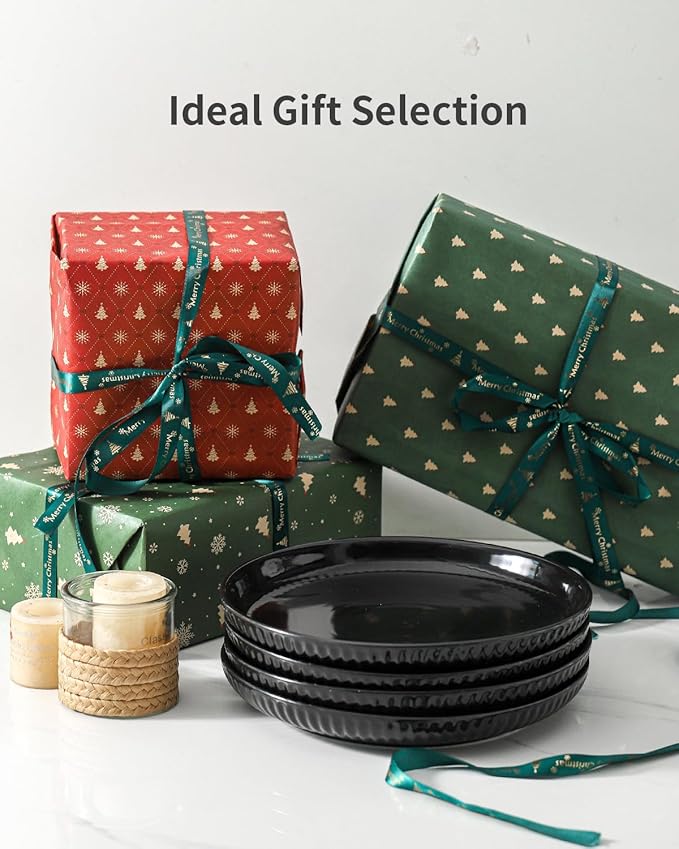 Hasense Black Dinner Plate Set of 6, 10 Inch Ceramic Plates for Kitchen, Large Salad Plates for Lunch, Dinnerware Dish for Restaurant, Home, Microwave Safe Dish for Mother's Day & Housewarming Gift