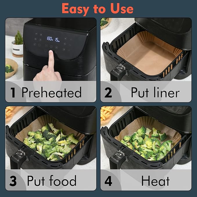 [3-Size] Air Fryer Disposable Paper Liner Compatible with COSORI AirFryers Toaster Oven, Non-stick AirFryer Parchment Paper Baking Accessories (50Pcs - 9.1 Inch, Fit 6 Qt or above, Natural)